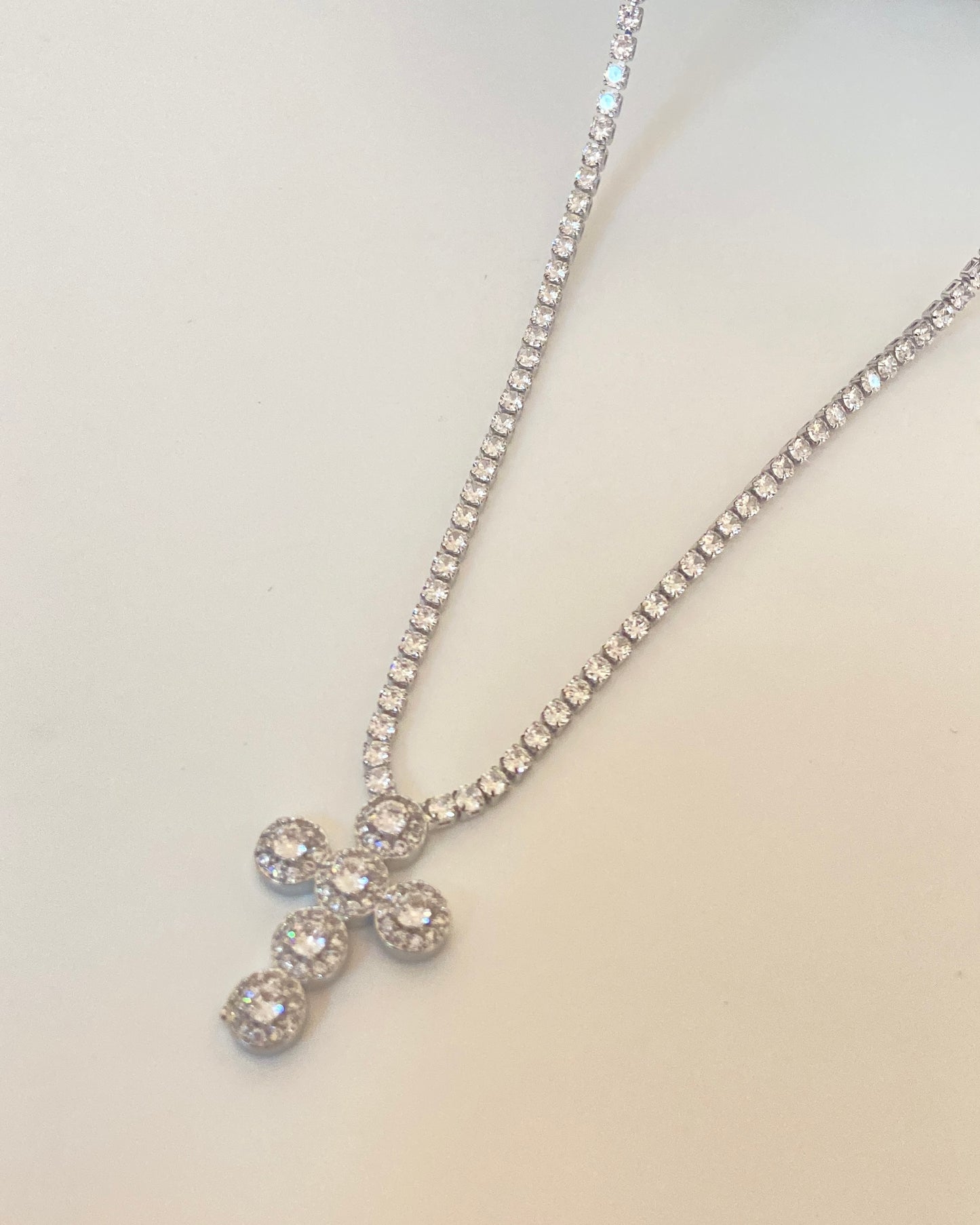 Cross Silver Tennis Necklace