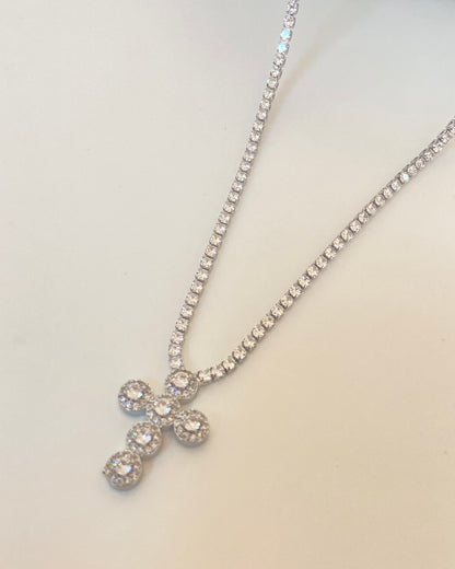 Cross Silver Tennis Necklace