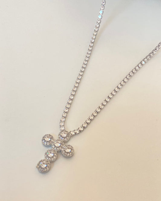 Cross Silver Tennis Necklace