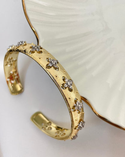 Diamond-Studded Clover Cuff Bracelet-Broad