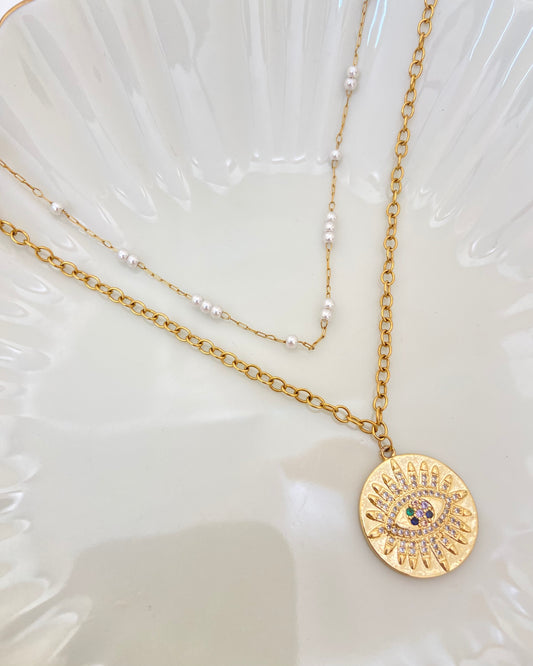 Double Layered Evil Eye Necklace