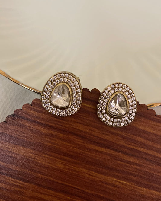 Oval Moissanite Polki Studs