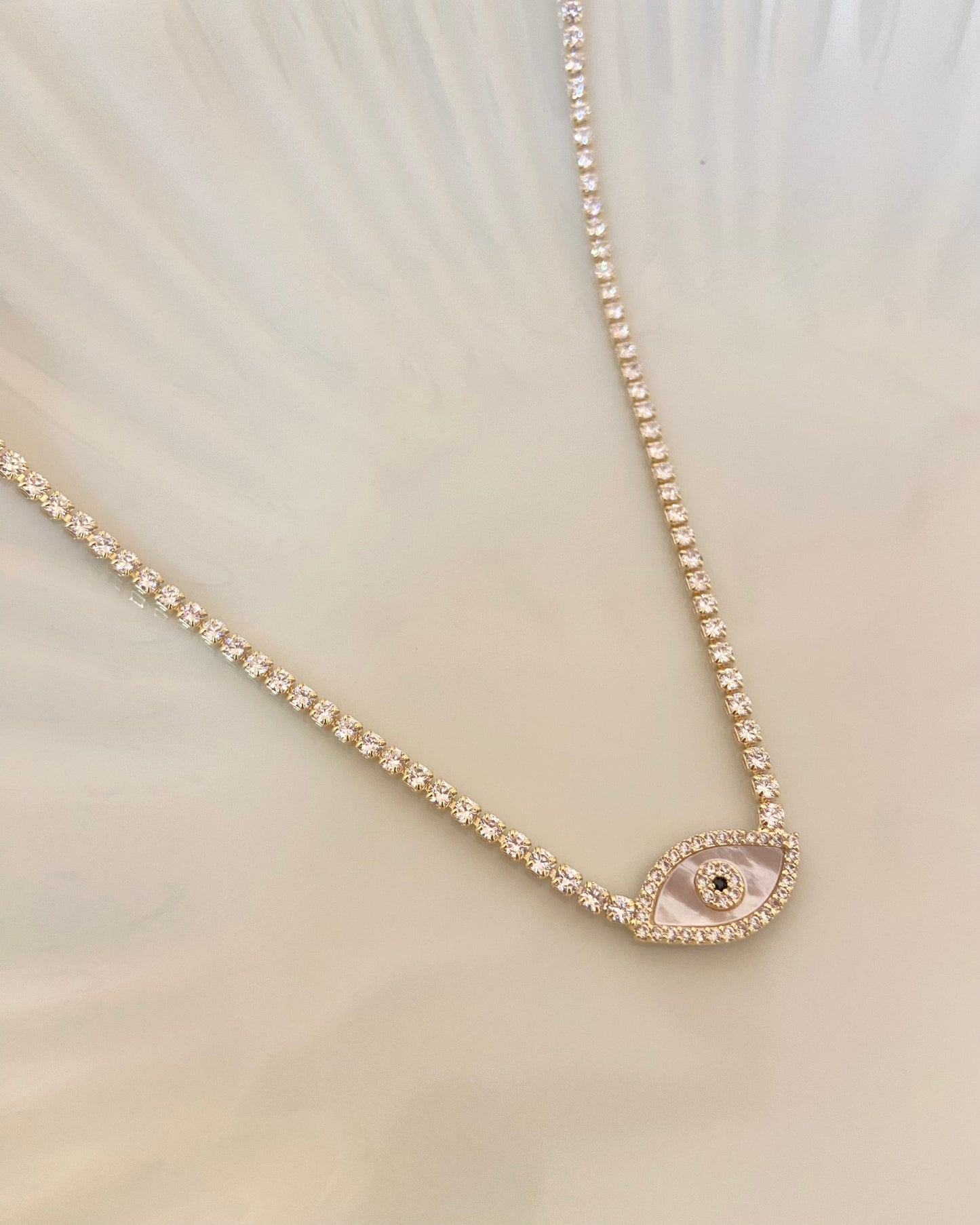 Evil Eye Gold Tennis Necklace