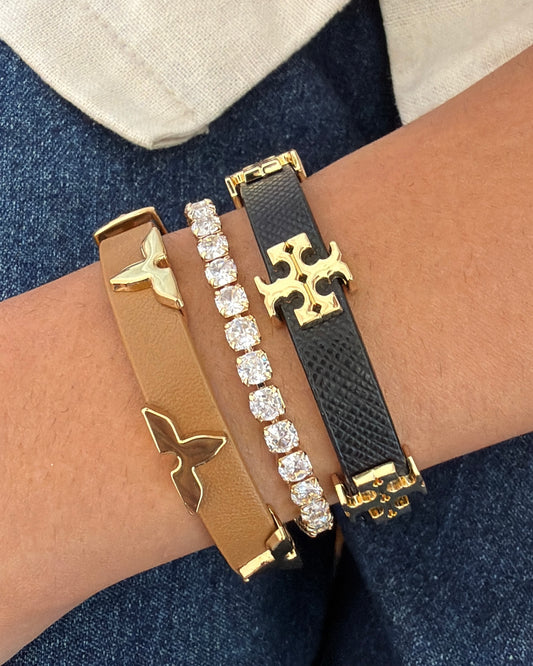 Lvn+Faux+Tennis Bracelet Stack
