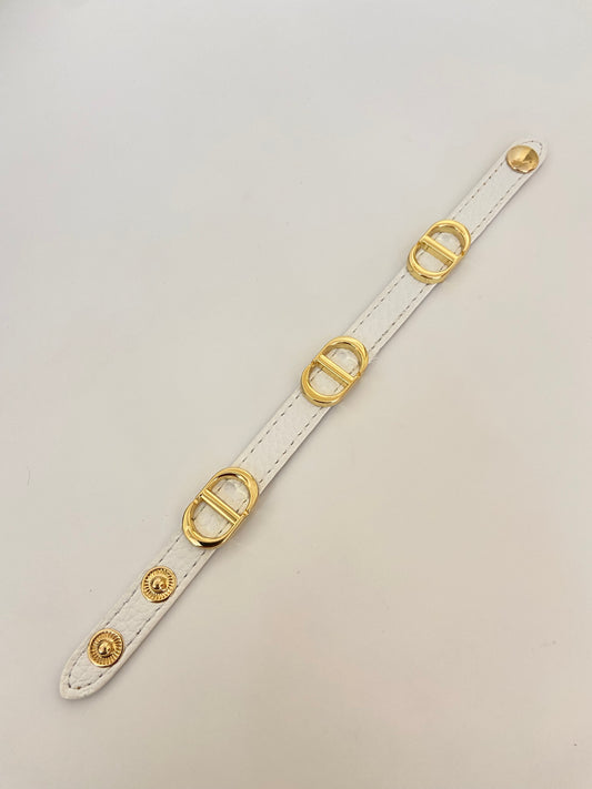 CD Leather belt Bracelet White