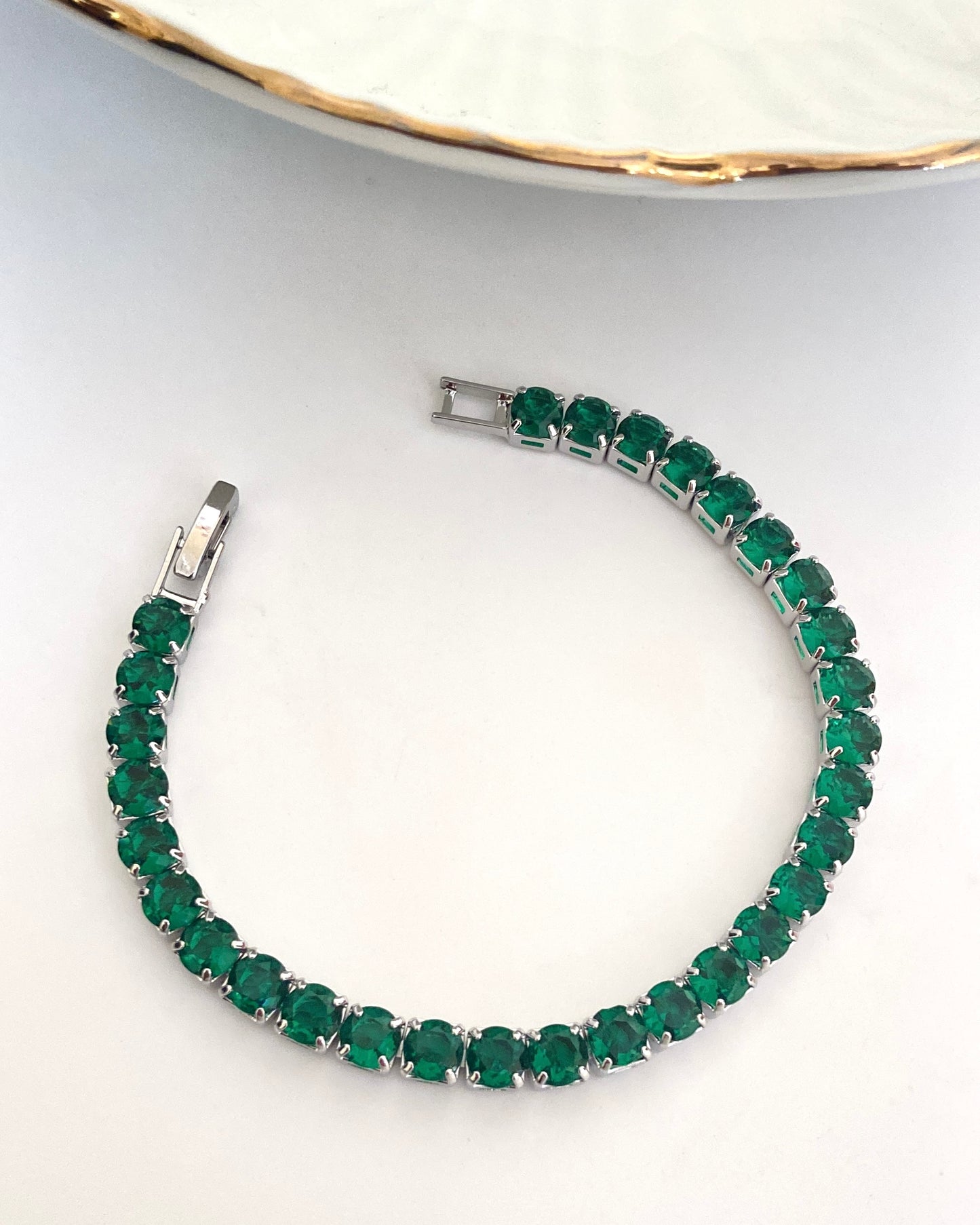 Silver Emerald Tennis Bracelet