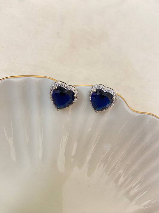 Silver Sapphire Heart Earring