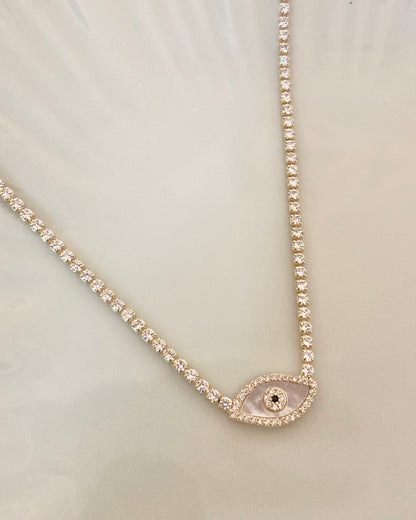 Evil Eye Gold Tennis Necklace