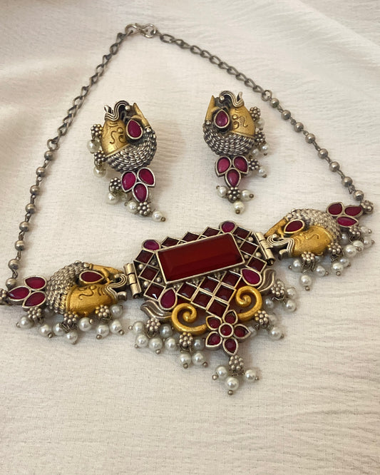 Silver & gold Ruby Fish Pearl Choker Set