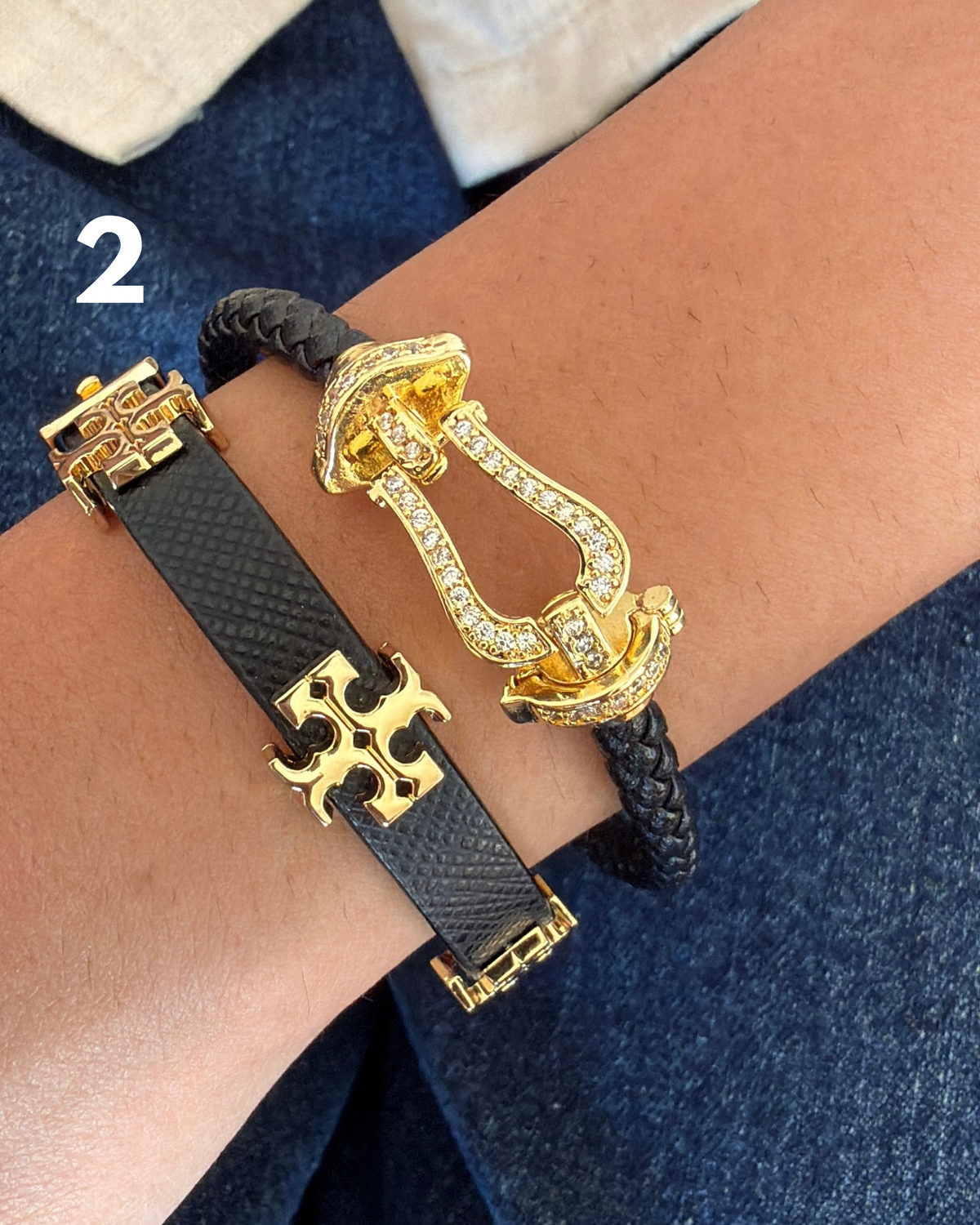 Black Rope & Belt Bracelet Stack (Set of 2)