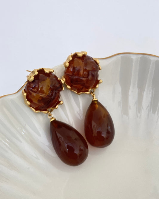 Gold Brown Drop Earring