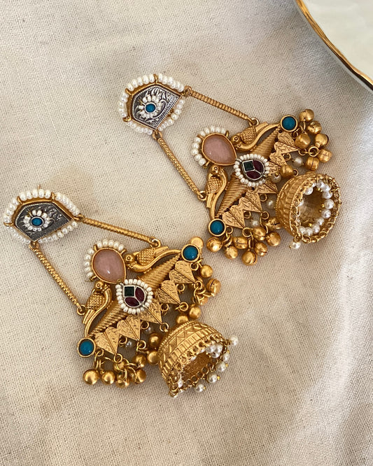 Pink Peacock Jhumkas