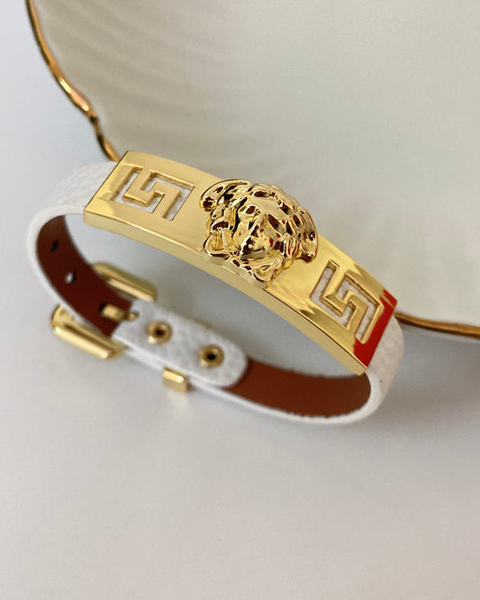 White Varsac Designer Leather Belt Bracelet