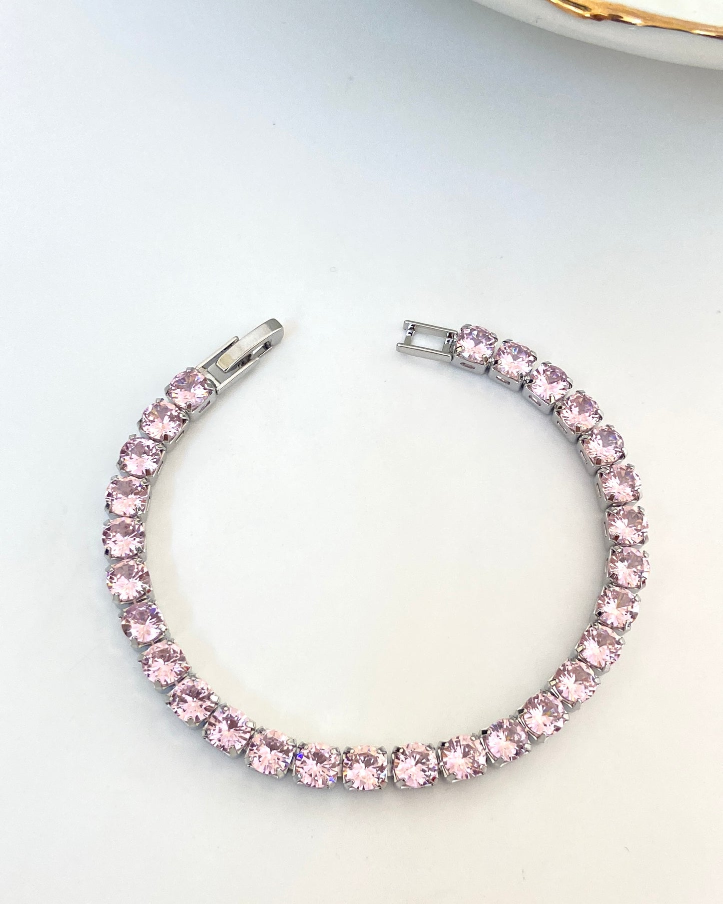 Pink Silver Tennis Bracelet