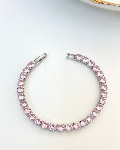 Pink Silver Tennis Bracelet