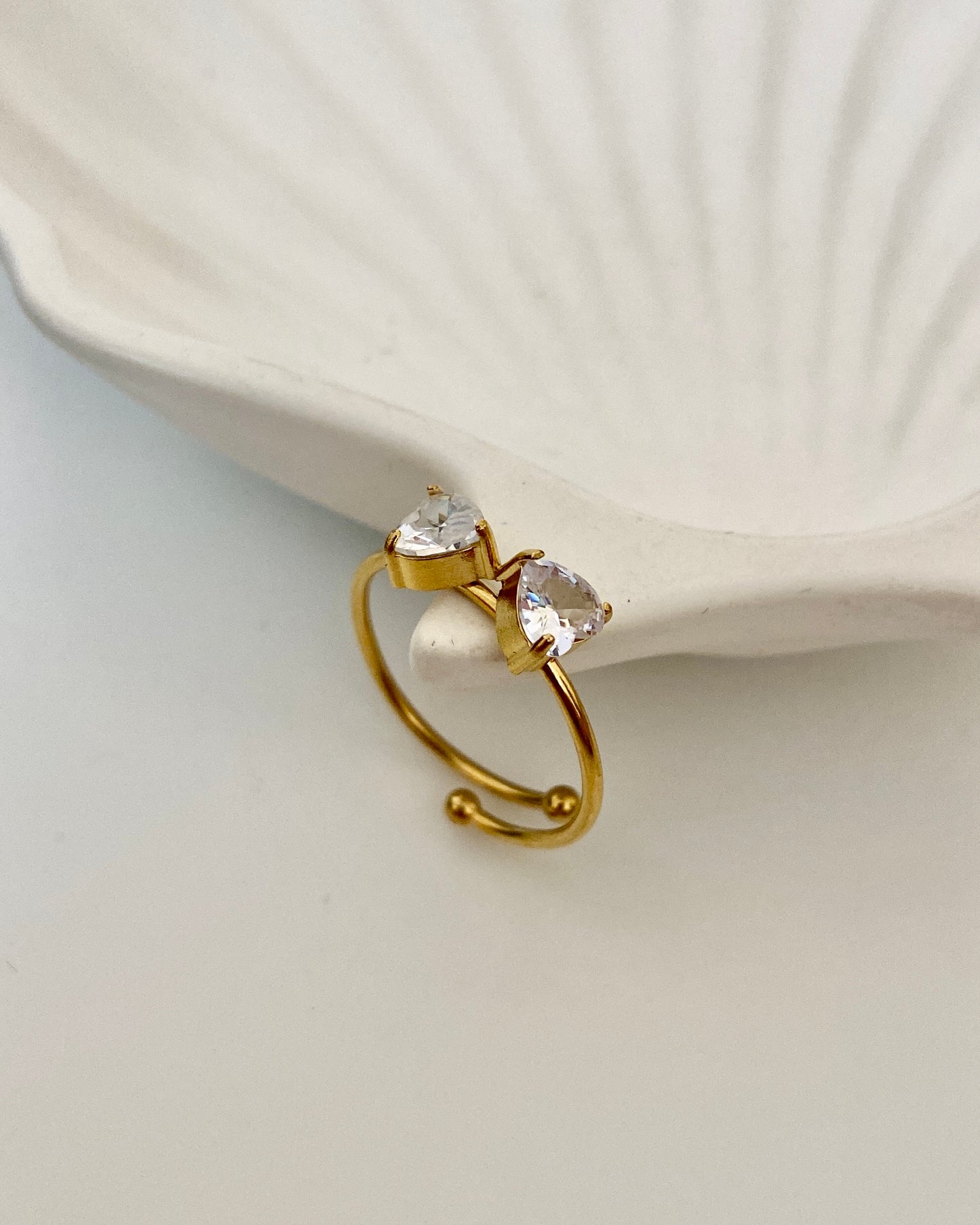 Gold Adjustable Heart stud Ring