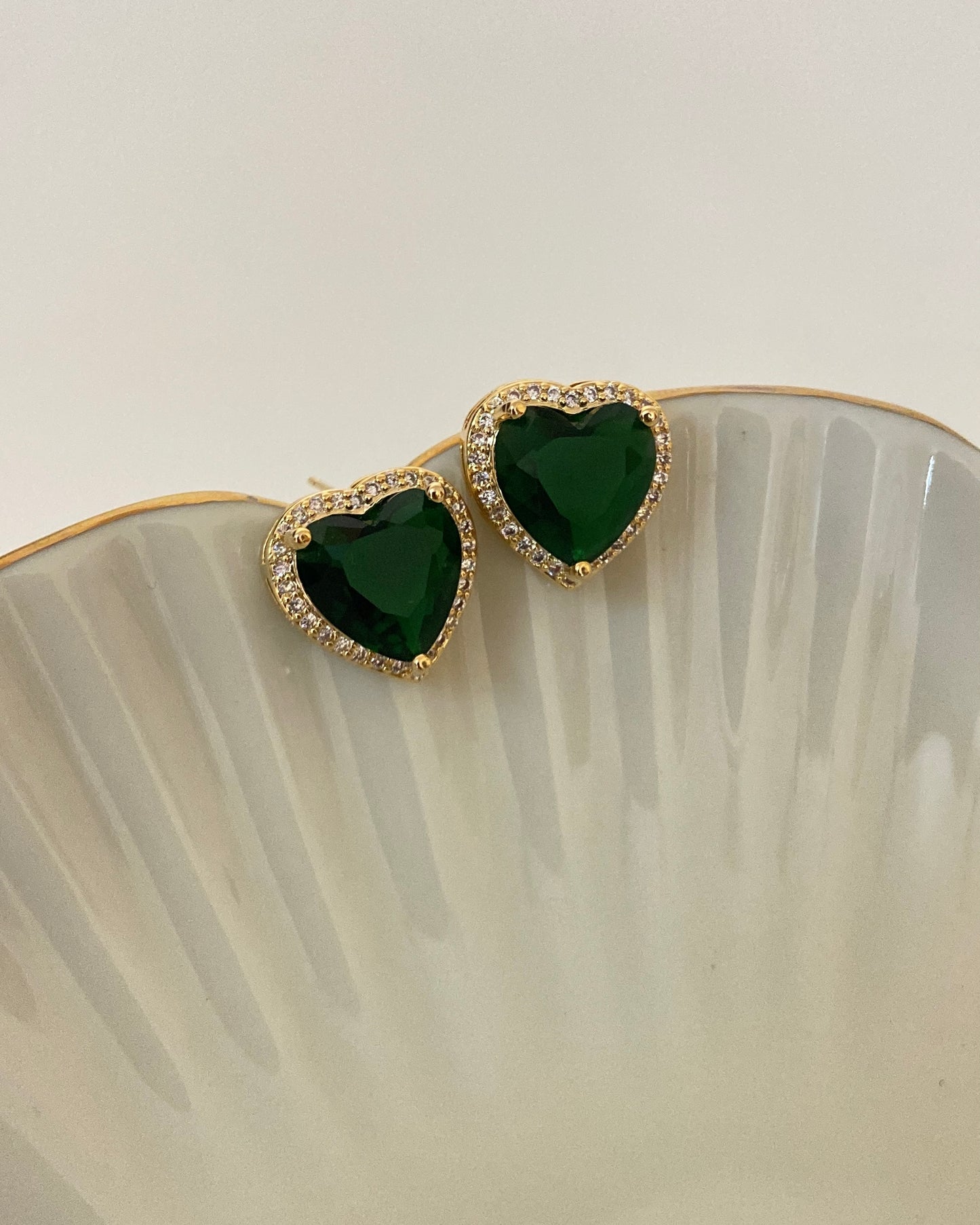 Gold Emerald Heart Earring