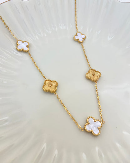 White & Gold Clover Necklace