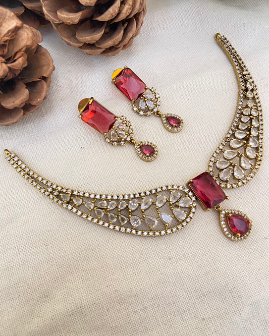 Ruby Ad Stone Choker Set
