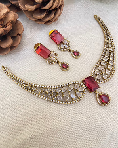 Ruby Ad Stone Choker Set