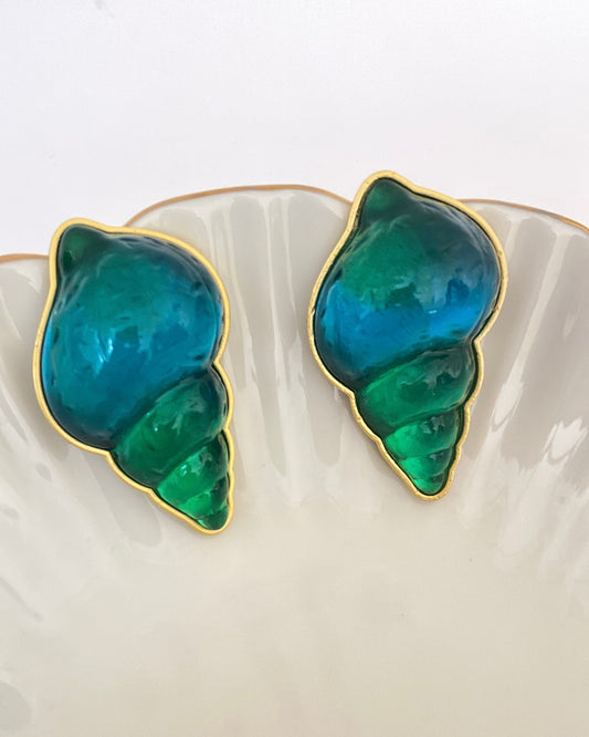 Deep Sea Blue Conch Earring