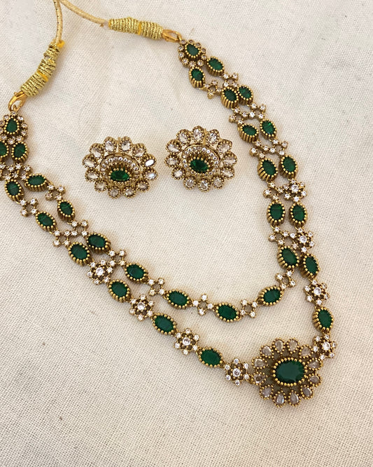 Emerald Double Layered Necklace Set
