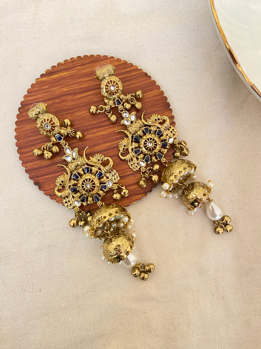 Blue Vintage Kundan Jhumka