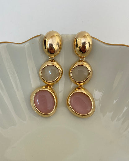 Triple Gemstone Pink Chalcedony Drop Earrings