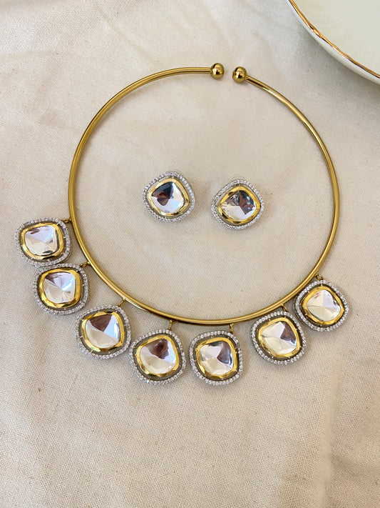 Kundan Ad stone Hasli Set