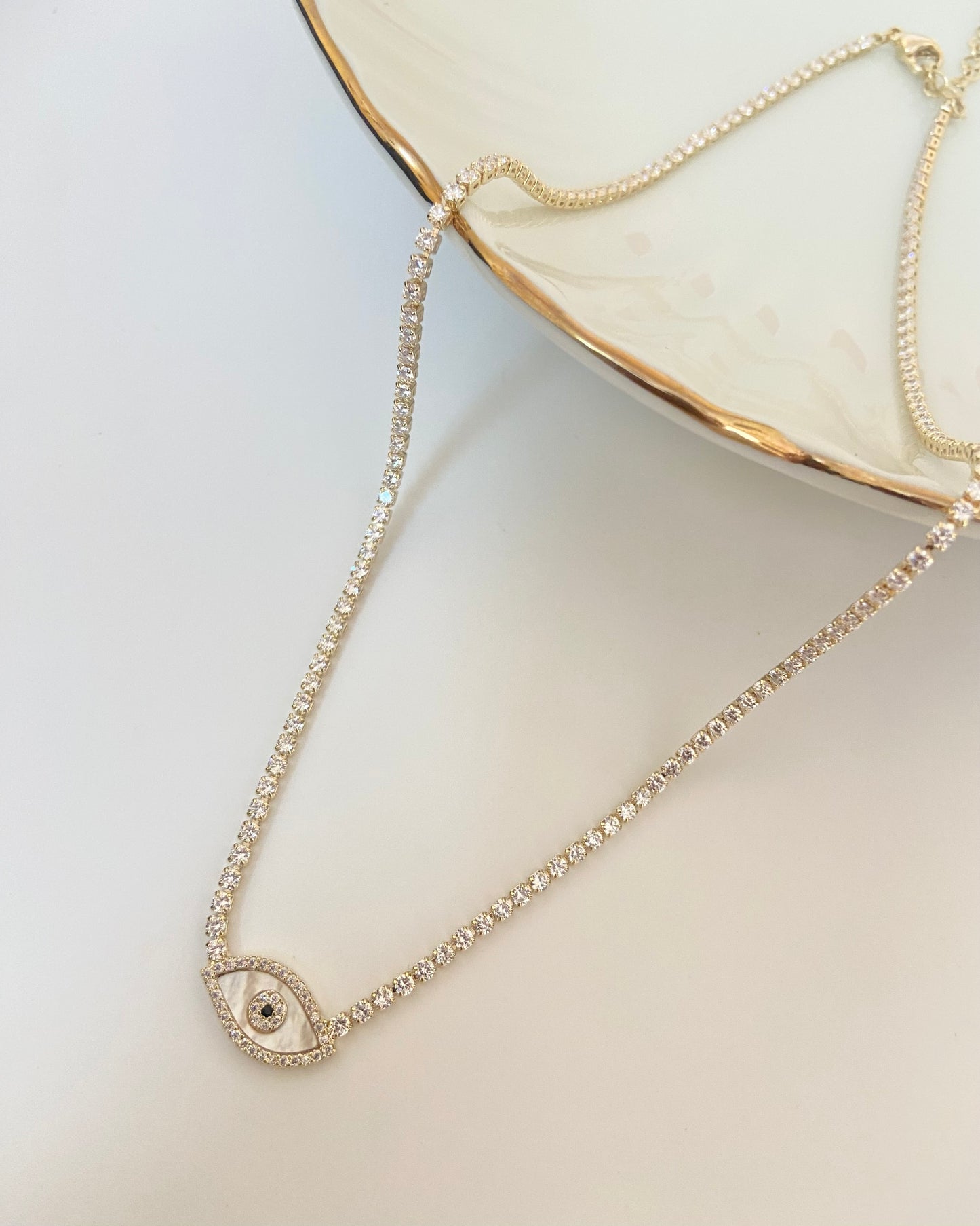 Evil Eye Gold Tennis Necklace