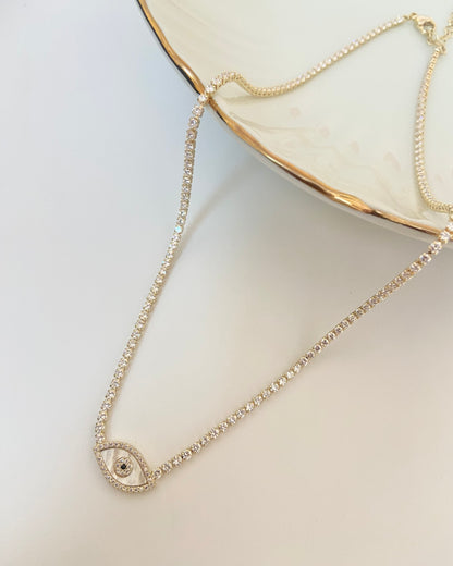 Evil Eye Gold Tennis Necklace