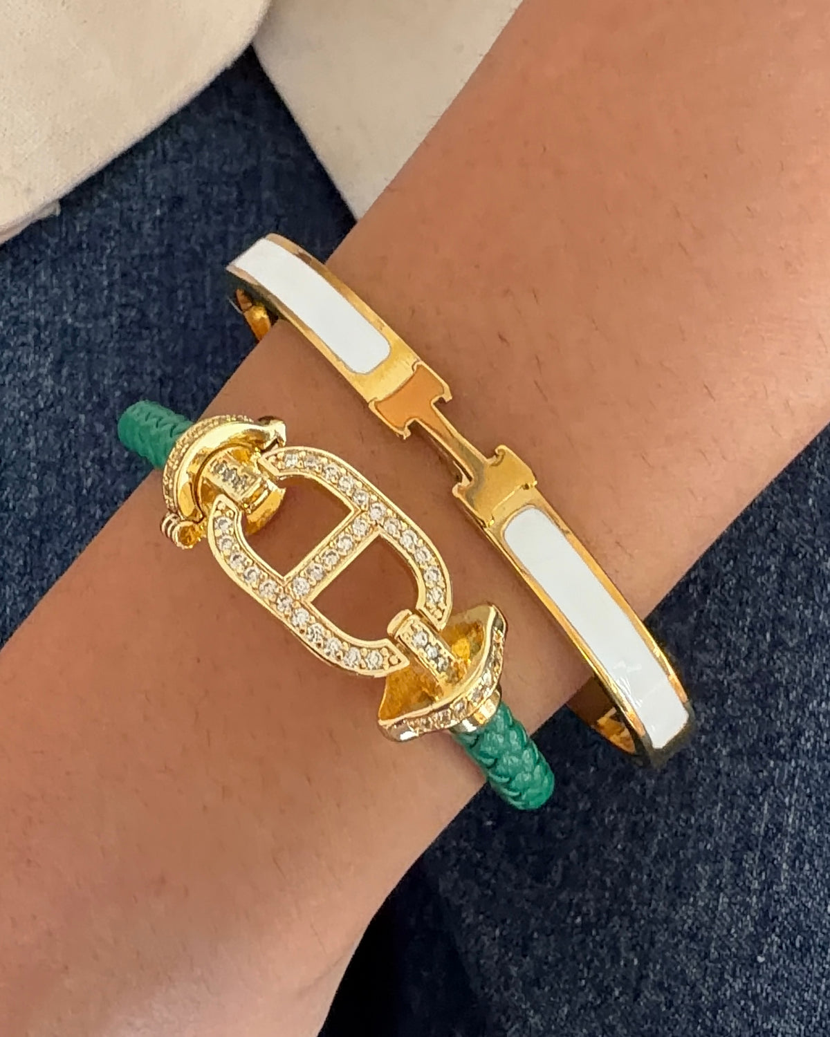Green Buckle & H Bracelet Stack (Set of 2)
