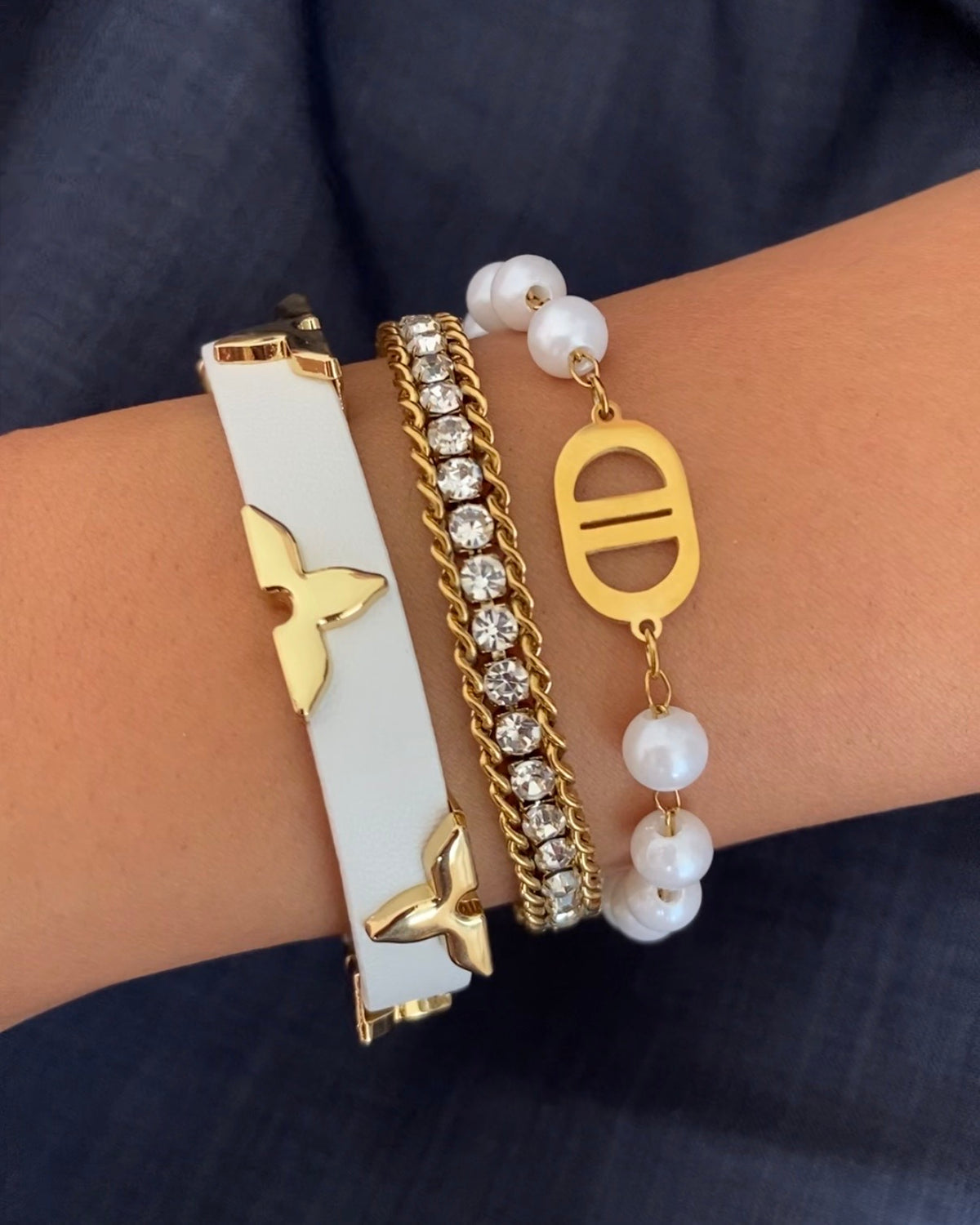 Pearl & Belt Bracelet Stack (Set of 3)