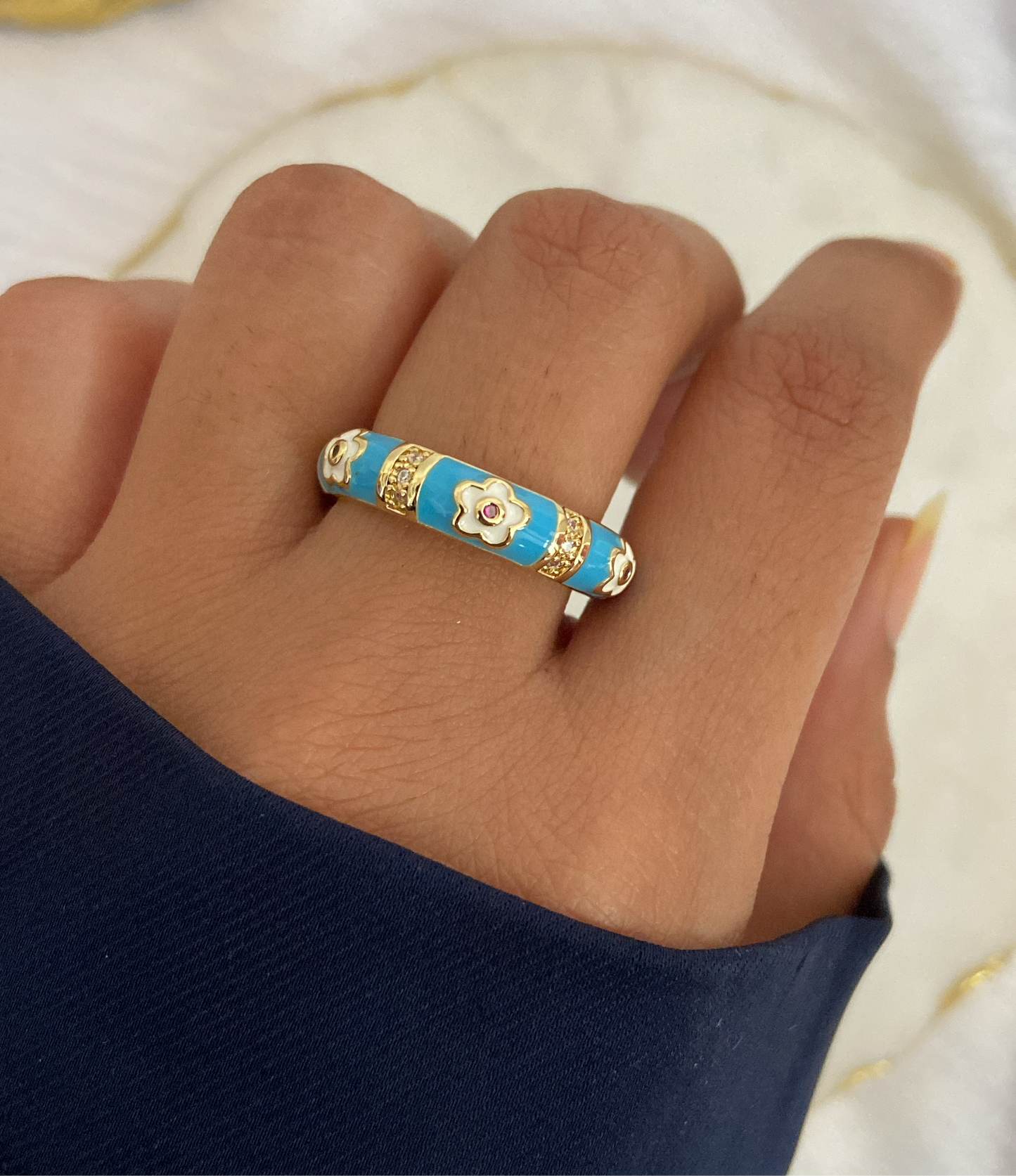 Blue Flower Adjustable Ring