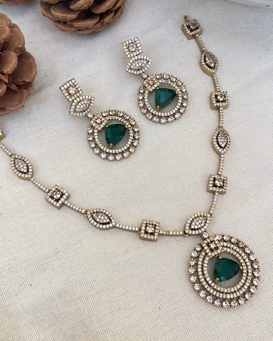 Polki necklace set with green stones