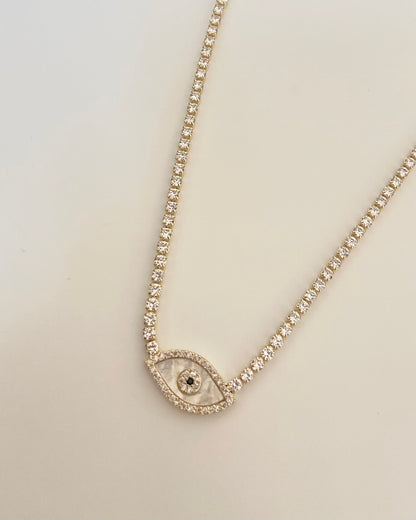 Evil Eye Gold Tennis Necklace