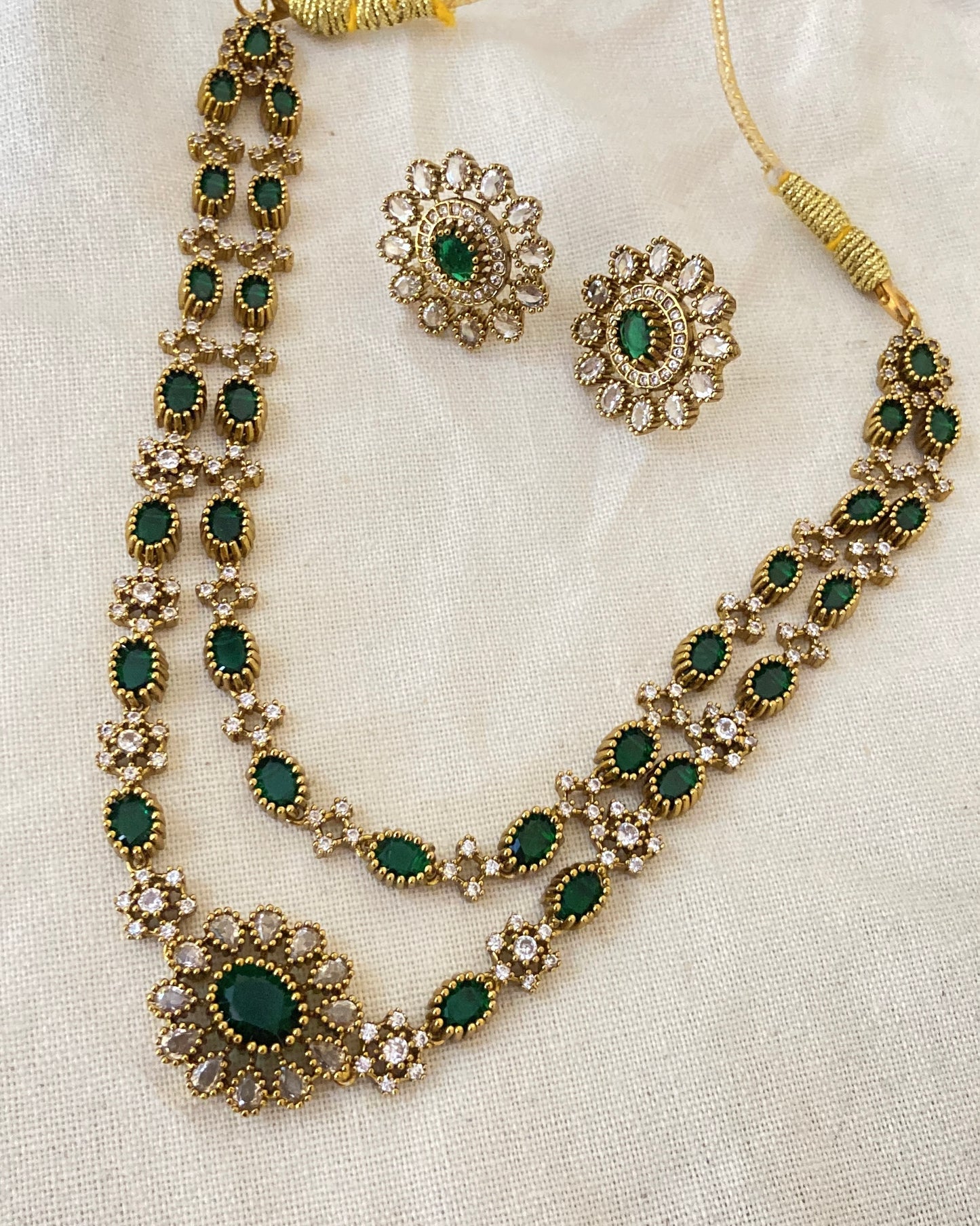 Emerald Double Layered Necklace Set