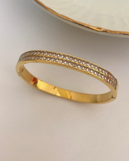 Double Row Baguette Stone Bangle Bracelet - Baby Size (2.0 to 2.2)