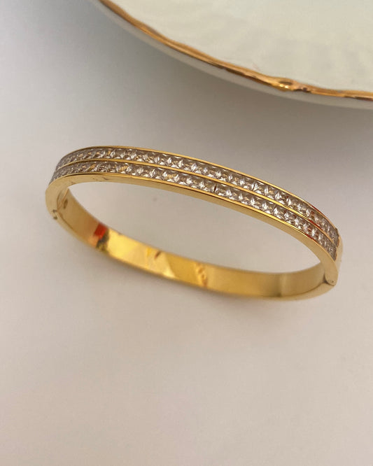 Double Row Baguette Stone Bangle Bracelet - Baby Size (2.0 to 2.2)