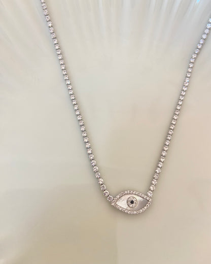Evil Eye Silver Tennis Necklace