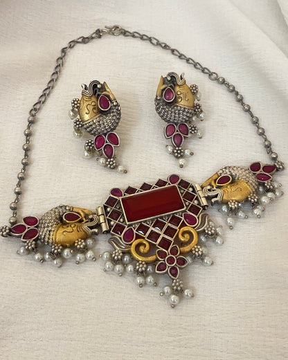 Silver & gold Ruby Fish Pearl Choker Set