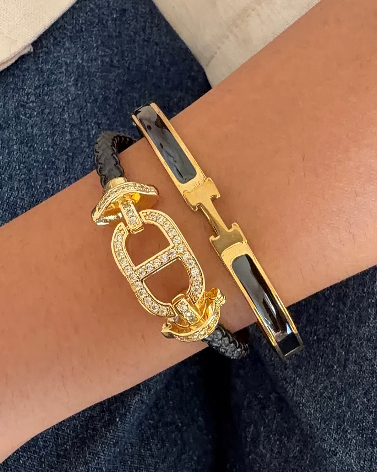 Black Buckle & H Bracelet Stack (Set of 2)