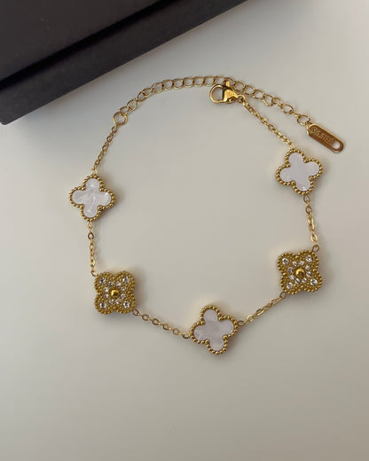 18k  Studded White Clover Bracelet