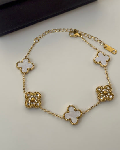 18k  Studded White Clover Bracelet