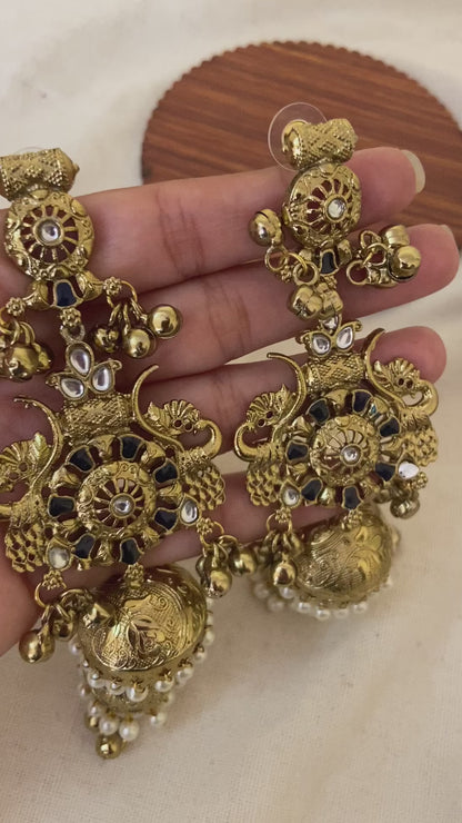 Blue Vintage Kundan Jhumka