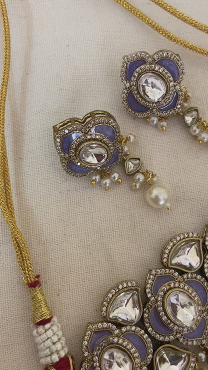 Pearls Lavender Enamel Meenakari Set
