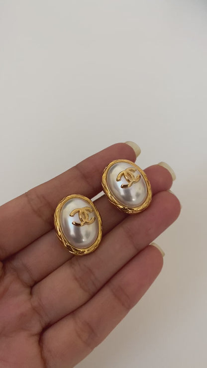 Vintage Pearl CC Earrings