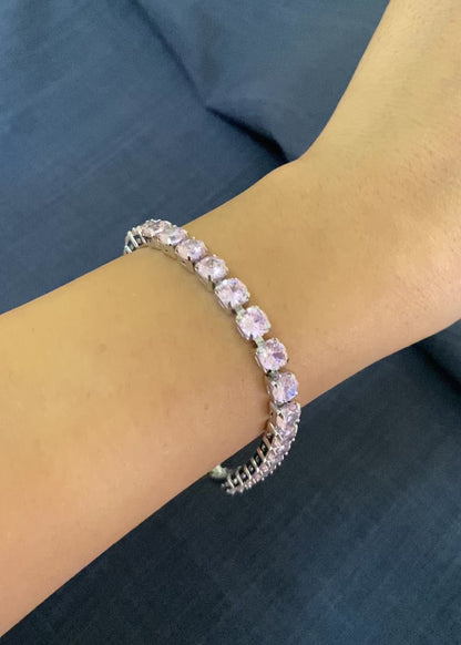 Pink Silver Tennis Bracelet