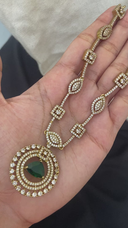 Polki necklace set with green stones