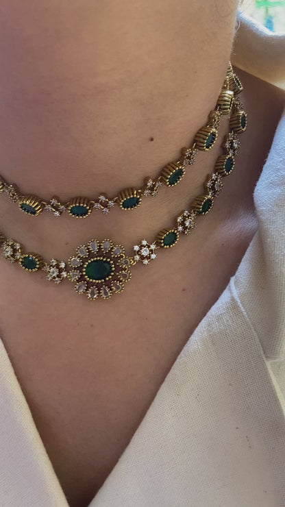 Emerald Double Layered Necklace Set